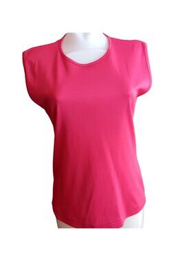 Vintage Womens T-shirt Top LARGE Polyester Slinky Sleeveless HOT RED Zipback 80s